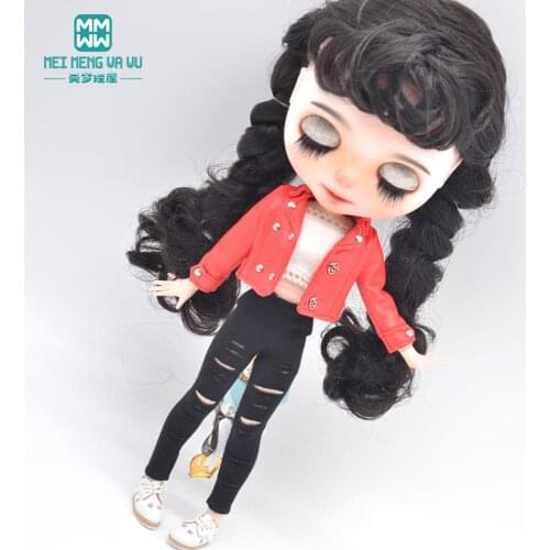 Fashion red leather jacket for 28-30cm Blyth doll clothes accessories girl gift toy