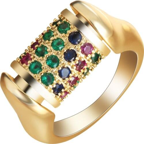 Hainon New Fashion Gold Color Ring Paved With Green Rose Red CZ Trendy for Party Wedding Engagement Rings Jewelry