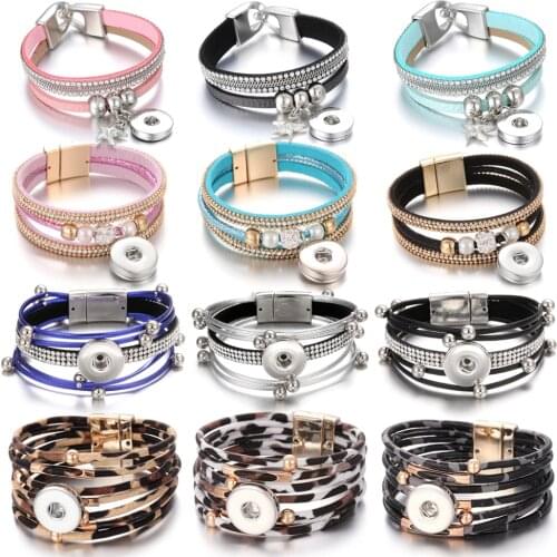 New Snap Jewelry Handmade Braided Leather Snap Button Bracelet Bangles Fit 18mm Snap Buttons Jewelry DIY Ginger Charm Bracelet