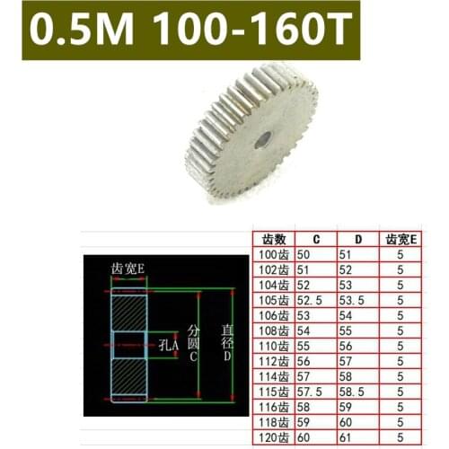 Flat 45# steel 0.5 mold 100T 102T 104T 105T 106T 108T 110T 112T 114T 115T 116T 118T 120T 130T 140T teeth metal 45 steel gear