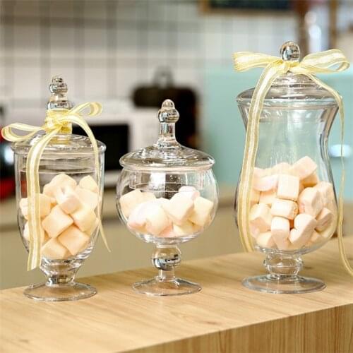 European Style Transparent Glass Candy Storage Tank Household Food Container Spice Jar with Cover Wedding Dessert Display Stand