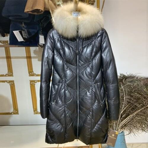 Genuine leather Down Jacket Women Winter Ultra Light Down Jacket Women With Hooded leather Down Coat Female Big Size Coats 44