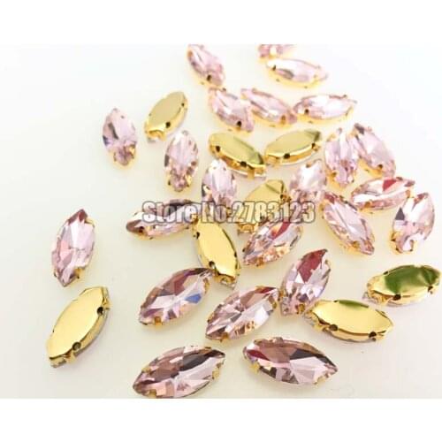 Pink Gold bottom horse eye sew on stones with holes, AAA Glass Crystal claw rhinestones Sewing On Garment DIY accessories