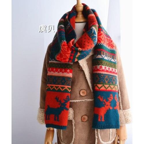 Cute lovely deer green winter children baby scarf boys and girls thick warm knit double sides scarves christmas gifts for kids