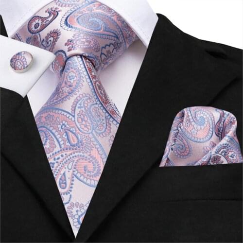 SN-3227 Pink Ties for Men Silk Jacquard Woven Necktie Hanky Cufflink Set for Men Leisure Designer Fashion Blue Silk Ties Hi-Tie