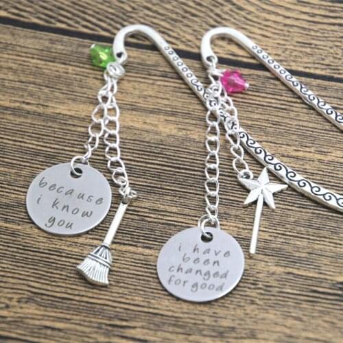 24pcs/lot best friend bookmark, wicked musical jewelry, changed for good, because I knew you, sister book mark set wizard of Oz