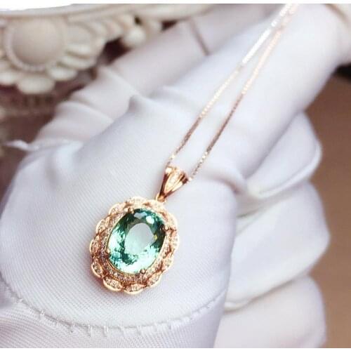 Z624 Fine Jewelry Real 18K 100% Natural Green Tourmaline 4.6ct Diamonds Gemstone Diamond Womens Pendants Necklaces