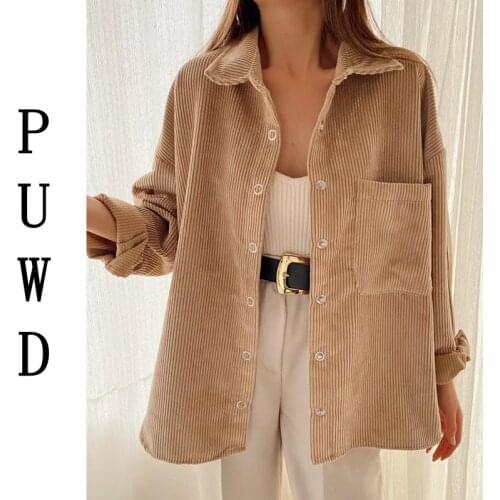 Nice Casual Woman Loose Soft Corduroy Shirt Coat New Spring Vogue Ladies Oversized Button Jacket Female Vintage Camel Outwear
