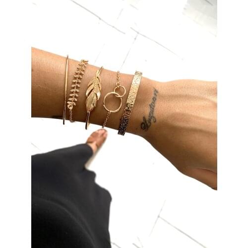 Womens Leaf 5li Gold Bangle Set Bracelet