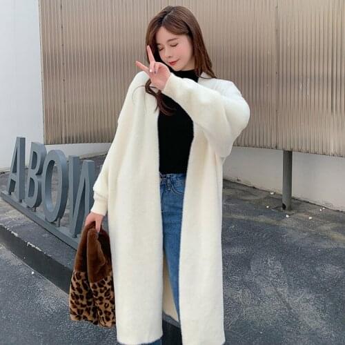 2019 Autumn Winter Women Fashion Loose Casual Runway Sweaters Cashmere Long Cardigan Jacket Female Chic Wool Warm Knitted Coats