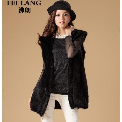 2017 Luxury Autumn Winter Womens Genuine Real Knitted Mink Fur Vest with Hoody Ladys Waistcoat Female Gilet VF0471