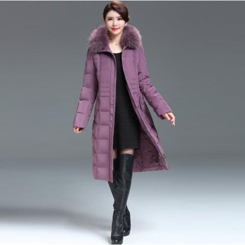 Winter Women White Duck Down Jacket Big Raccoon Fur Warm Thick Long Down Coat Oversize Lady Parkas Outwear Plus Size 6XL SF1071