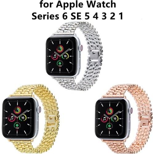 2021 Fashion Steel Watch Strap for Apple Watch Series SE 6 5 4 Luxury Watch Bands for iWatch 3 2 1 Woman Man Metal Scale Design