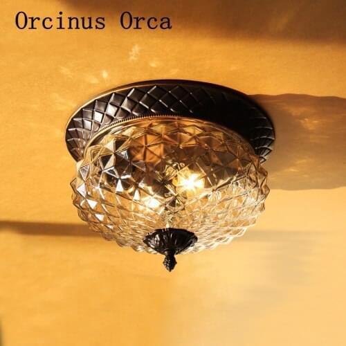 American retro glass ceiling lamp bedroom entrance corridor balcony European modern simple creative LED iron ceiling lamp