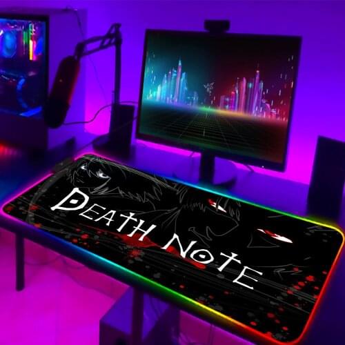 Large RGB Anime Death Note Mouse Pad Xxl Speed Gaming Computer Accessories Mousepad LED Gamers Keyboard Pads Pc Gamer Complete