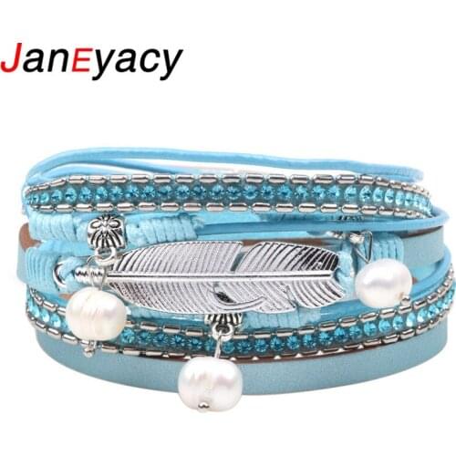 New Bohemian Style Leather Bracelet Natural Pearl Magnetic Buckle Ladies Bracelet Fashion Sports Multi-Layer Bracelet Pulseira