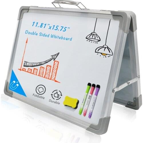 Magnetic Desktop Foldable Whiteboard Portable Mini Easel Double Sided on Table Top with Holder for Kids Drawing
