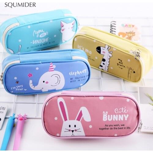 SQUMIDE animal cute pencil case Leather Stationery box school Pencil cases for student Storage bag gifts for boys pen case black