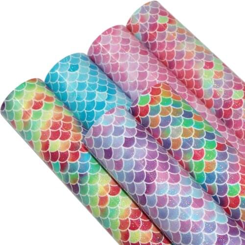 David accessories 20*33cm 6Pieces/set Fish Scale Synthetic Leather Patchwork Hair Bow Earrings Handbag Phone case,1Yc12655