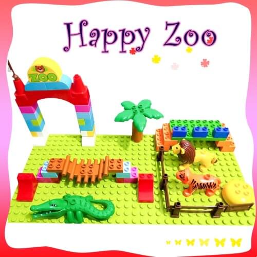 Animal Park Zoo Them Large Particles Building Blocks DIY Fence Tiger Lion Base Plate Thin Thick Bricks Accessories Children Toys