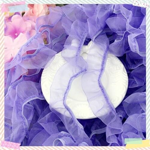 5Yards Polyester Embroidered Elastic Purple Lace Trim Stretch Lace Ribbon for Baby Hair Accessories Sewing Materials 2.5cm