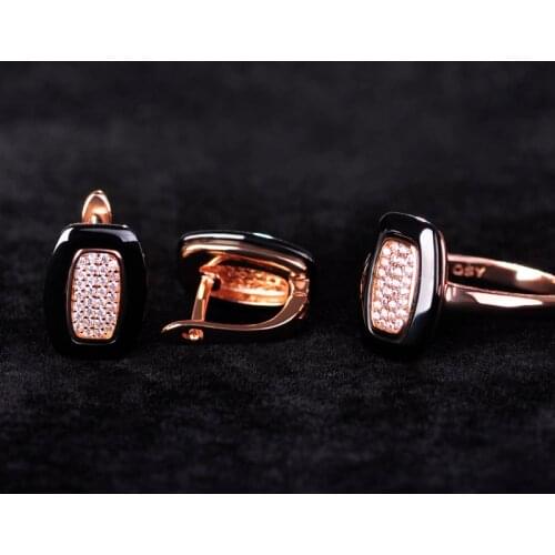 Madrry China Ceramic Jewelry Sets Earrings&Rings Cubic Zircon Square Copper Brincos Anillo Wedding Decoration Porcelain Schmuck