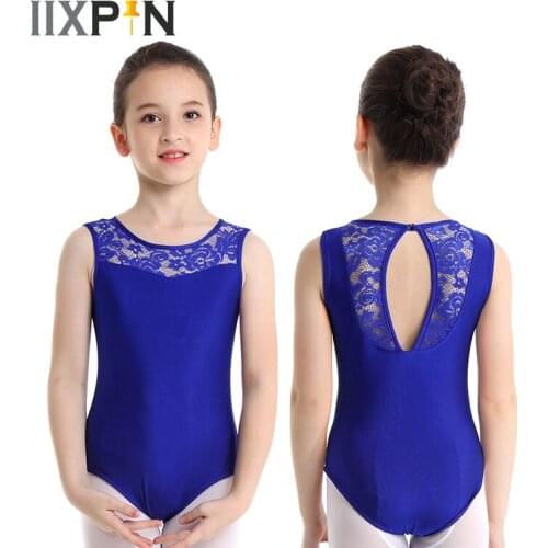 Girls leotard Ballet gymnastic dress Sleeveless Lace Splice Cutout Back Gymnastics Leotard ballerina dress kids Ballet costumes