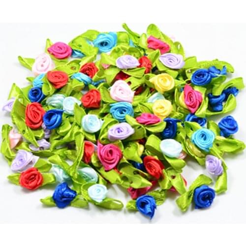 100pcs Satin Ribbon Tiny Rolled Rose Bud Flower Sewing Applique DIY Hairband