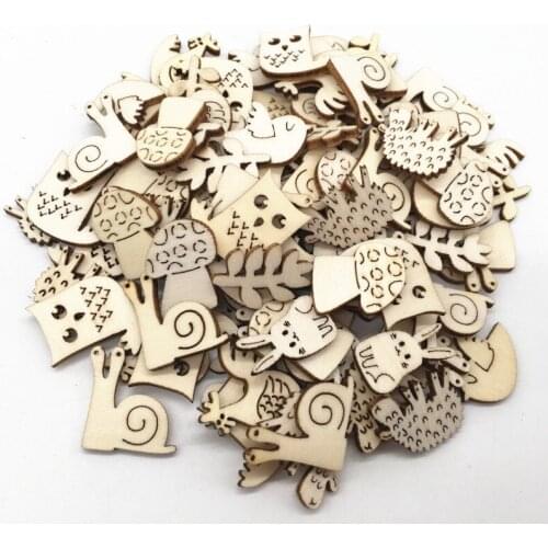 50pcs Cute Wooden Pieces Cartoon DIY Embellishments Cutouts Arts Craft Supplies Easter Ornament Home Party Decorations