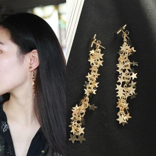 Fashion Jewelry Statement Multi-Layer Shiny Pentagram Drop Earrings Tassel Womens Womens Bohemian Earrings