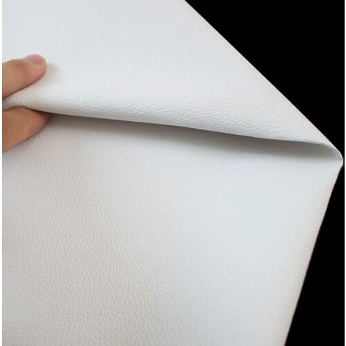Milk White PU leather fabric small litchi pattern soft imitation leather fabric for sewing clothes bag car decorative 50x140cm