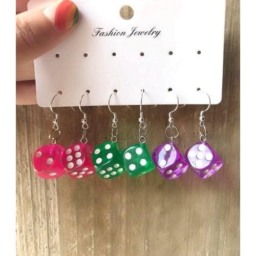 New Design Funny Acrylic 3D Dice Pendant Earring Dangle Cool Punk Drop Earring Tassel Casino Women Men Personality Jewelry
