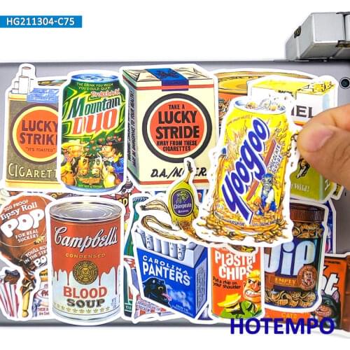 75pcs Spoof Snacks Drinks Food Outer Packing Retro Graffiti Art Sticker Pack for DIY Phone Laptop Skateboard Car Decals Stickers