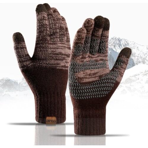 Womens Mens Winter Gloves Warm Thick Cashmere Knit Outdoor Touch Screen Non-Slip Ski Riding Color Matching Gloves