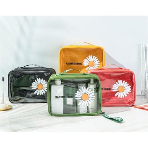 Daisy Transparent Travel Cosmetic Bags PVC Waterproof Women Makeup Bag Portable Storage Bag Wash Toiletries Storage