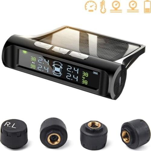 OGE TPMS Solar Tire Pressure Monitoring System Universal Wireless Smart Tire Safety Monitor LCD Display with 4 External Cap Sens