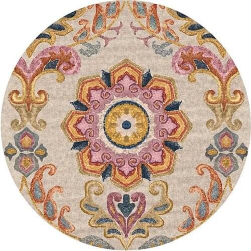 Nordic retro bohemian beautiful art non-slip circular rug floor mat bedroom living room home decoration