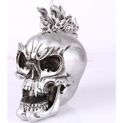MRZOOT Human Statues Resin Sculptures Silver Personalized Skull Creative Skull Figurines Sculpture Home Decoration Accessories