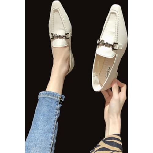 Fashion Pointed Toe All-Match Shallow Mouth Ladies Single Shoes Spring And Summer New Retro British Style Small Leather Shoes