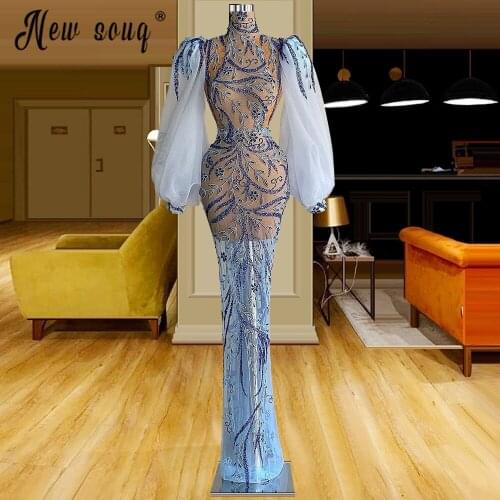 Illusion Tulle Evening Dress Long Sleeve Mermaid Prom Gwons High Neck Custom Made African Pageant De Soiree Longue Robes