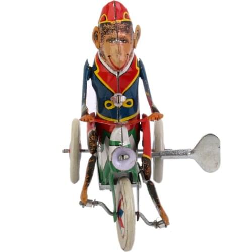 Vintage Style Retro Clockwork Tin Toys Monkey Riding A Car Wind Up Toy Collectible
