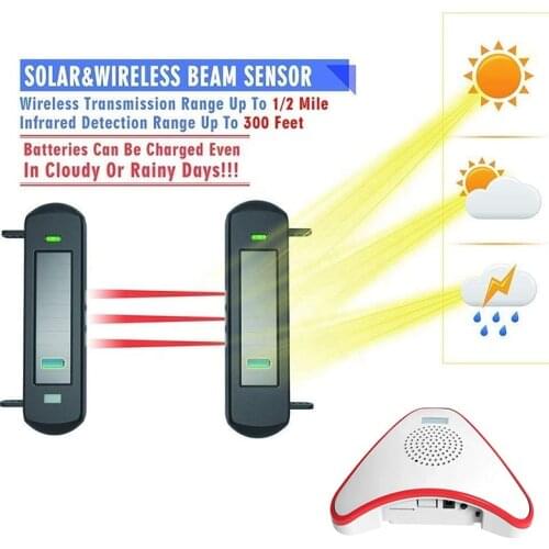 Waterproof Solar Powered Wireless 3 Beams Infrared Detector Sensor Barrier Driveway Alarm Burglar For Outdoor Used