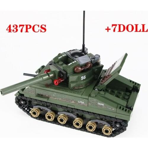 Military Sherman M4 Tank US Army Soldiers Figures Building Blocks Military WW2 Soldiers Helmet Weapon Bricks Parts Blocks Toys