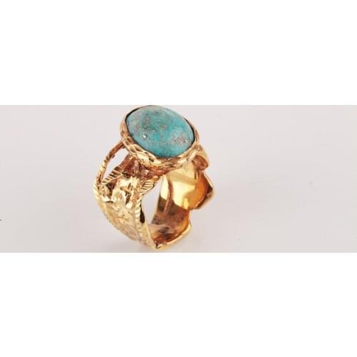 UM US JEWELRY Turquoise Stone Gold Plated 925 Sterling Silver Women 'S Ring