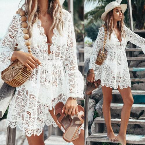Womens Cover-ups Summer Lace Kimono Beach Bikini Covers Swimwear Beachwear