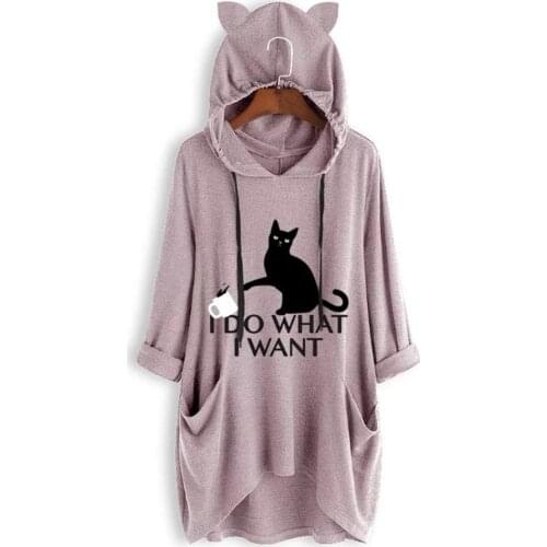 Kawaii Cartoon Cat Ears Hooded Sweatshirt Women Long Sleeve Tunic Hoodies Top