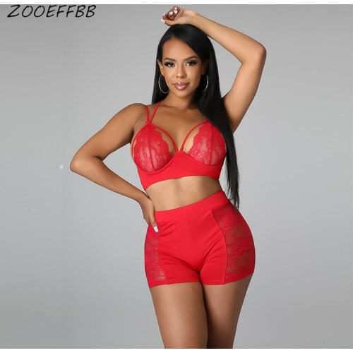 ZOOEFFBB Trendy Lace Piece Set Adgustable Criss-Cross Corset Top and Shorts Club Outfits Matching Sets for Women Summer Clothes