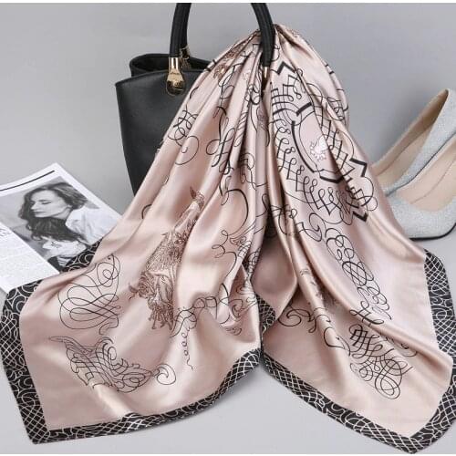 2021 Fashion Kerchief Silk Satin Neck Scarf For Women Print Hijab Scarfs Female 90*90cm Square Shawls and Wraps Scarves For Lady
