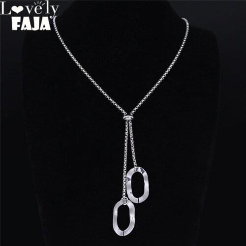 2021 Stainless Steel Long Pendant Necklaces for Women Silver Color Chain Necklace Jewelry collar acero inoxidable mujer NXS03