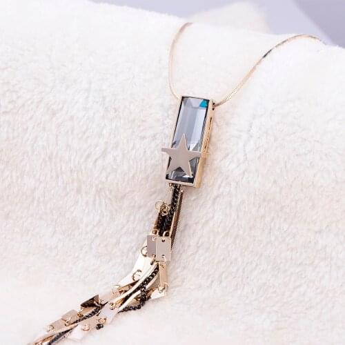 Fashion Star Crystal Long Tassel Pendant Necklace For Women Color Sweater Chain Necklace Fashion Luxury Jewelry Collier femme
